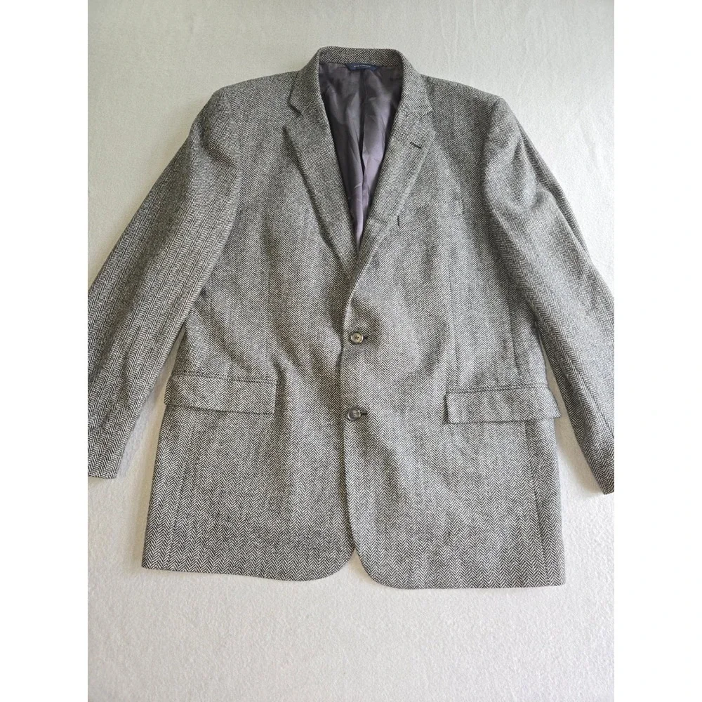 Brooks Brothers Blazer Mens‎ 46L Grey Lambswool Cashmere Herringbone Sport Coat